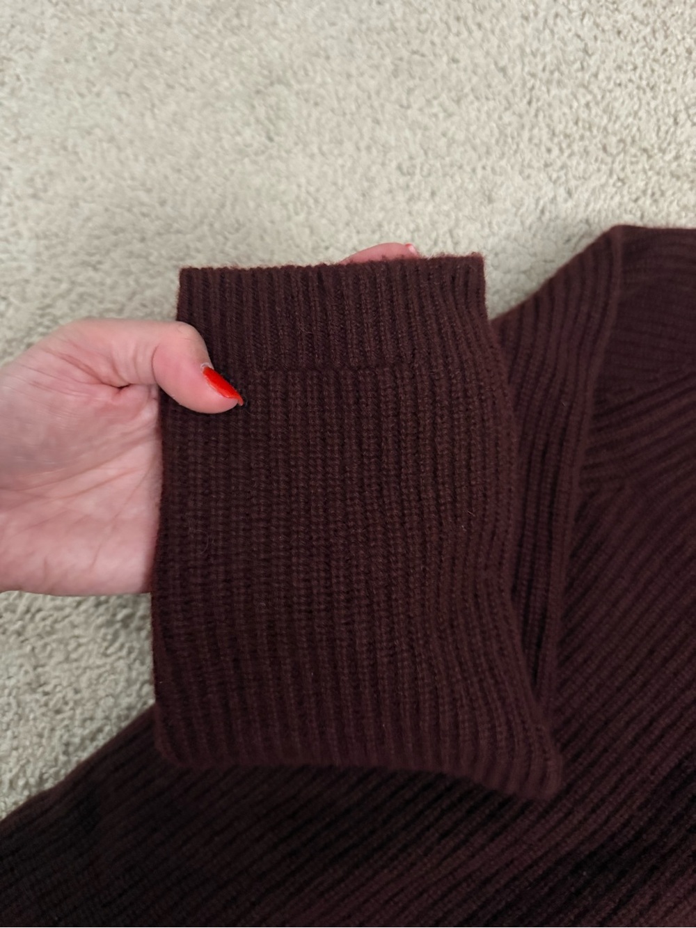 Quince Cashmere Cozy Ribbed Turtleneck Sweater - Deep Wine - Picture 4 of 4